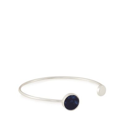 Silver plated blue bezel bangle bracelet